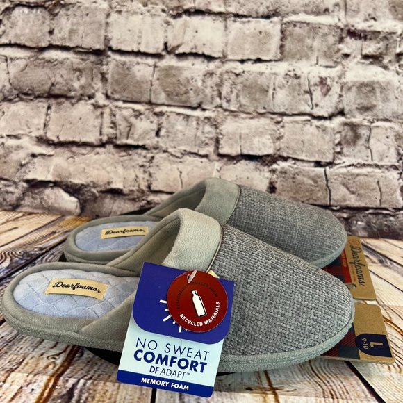 Dearfoams No Sweat Comfort Women's Gray Super Comfy Memory Foam Slippers L 9.5 - Picture 1 of 9